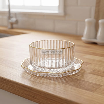 12 Pcs Golden Rim Glass Firni, Dessert, Soup Serving Bowl & Saucer Set BS165