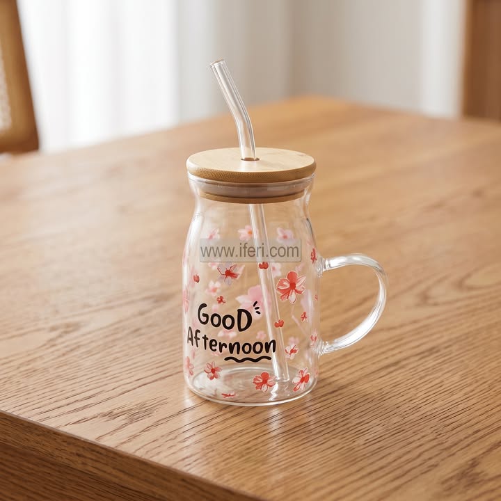 5.5 Inch Glass Juice Sipper Mug with Straw BS183