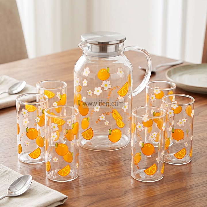 7 Pcs Borosilicate Glass Water Juice Jug & Mug Set BS184