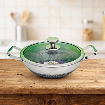 26cm Unique High Quality Stainless Steel Honeycomb Cookware / Karai with Lid SMT1250