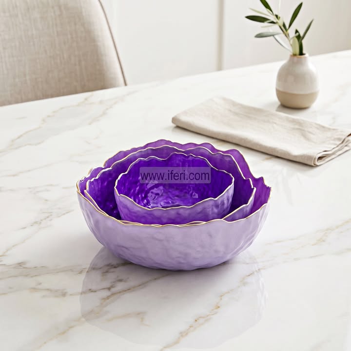 3 Pcs Golden Rim Glass Serving Bowl Set RH0632