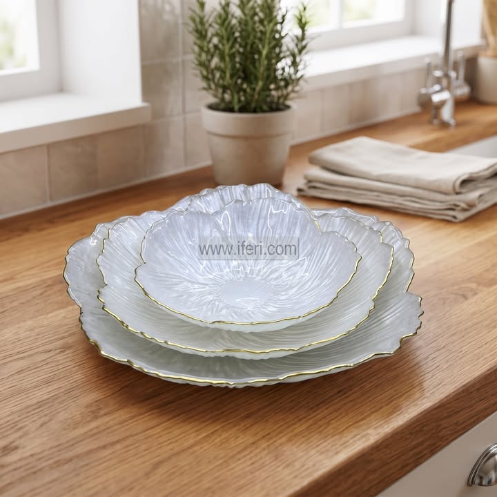 3 Pcs Golden Rim Glass Serving Dish Set RH0627