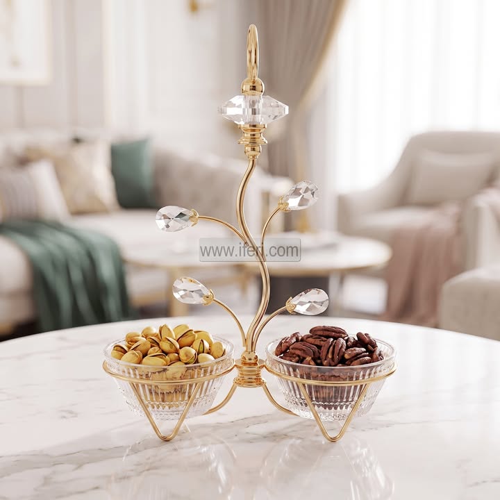 2 Pcs Glass Dried Fruit, Candy, Dessert Serving Bowl with Stand IQ149