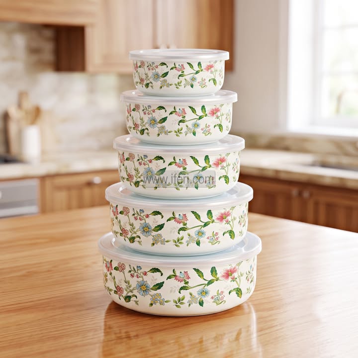 5 Pcs Enamel Food Container Set IQ144