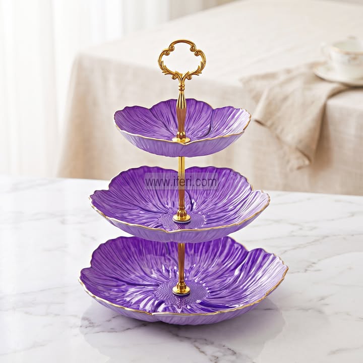 3 Tier Golden Rim Glass Cake, Dessert, Appetizer Serving Stand RH0633