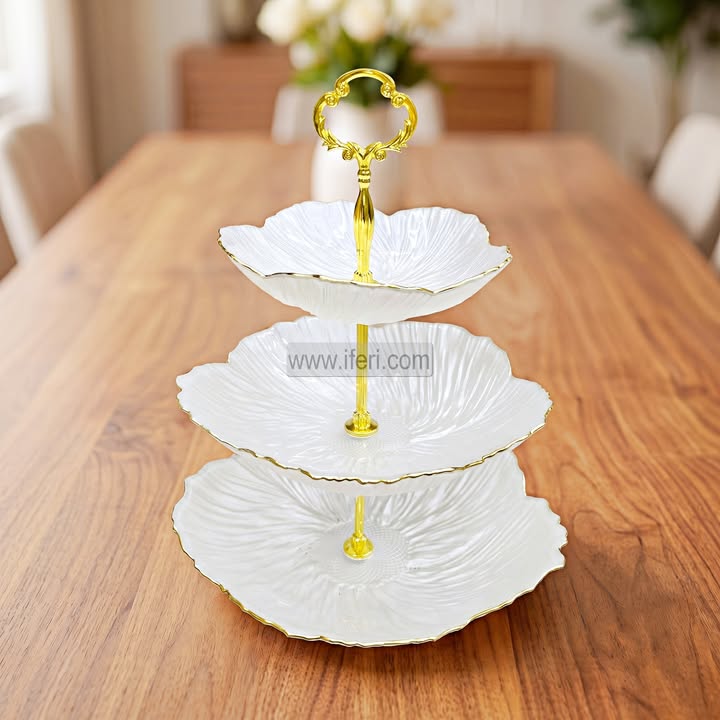 3 Tier Golden Rim Glass Cake, Dessert, Appetizer Serving Stand RH0634