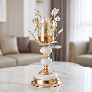 15 Inch Glass & Metal Candle Stand Showpiece IQ159