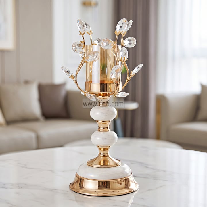 15 Inch Glass & Metal Candle Stand Showpiece IQ159