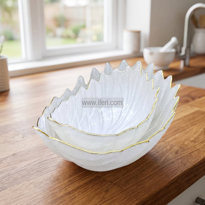 3 Pcs Golden Rim Glass Serving Bowl Set RH0624