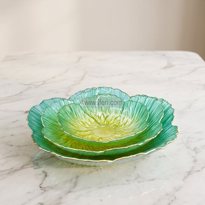 3 Pcs Golden Rim Glass Serving Dish Set RH0626