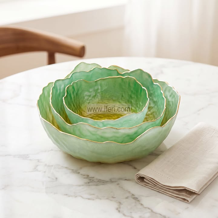 3 Pcs Golden Rim Glass Serving Bowl Set RH0629