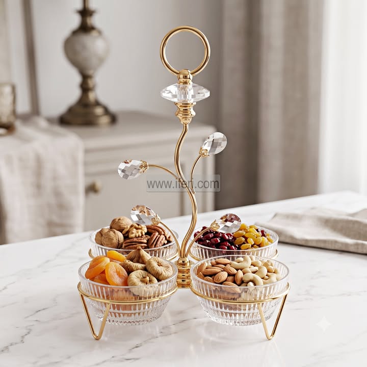 4 Pcs Glass Dried Fruit, Candy, Dessert Serving Bowl with Stand IQ148