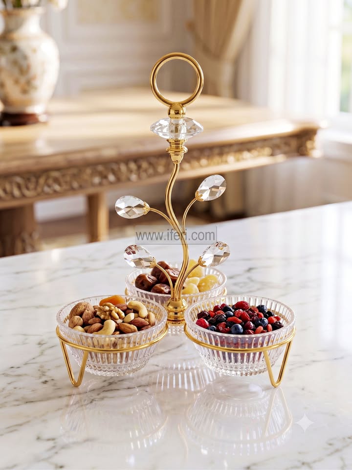 3 Pcs Glass Dried Fruit, Candy, Dessert Serving Bowl with Stand IQ147