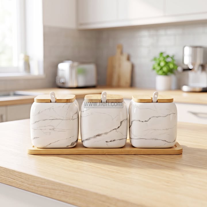 3 Pcs Ceramic Salt & Peeper Pot with Tray TZ1207