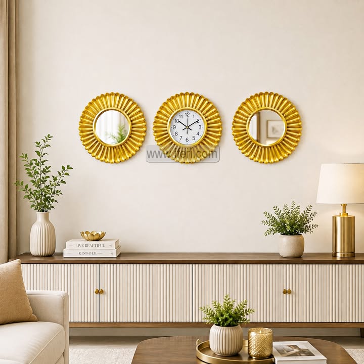 3 Pcs Decorative Mirror & Wall Clock Set TZ1157
