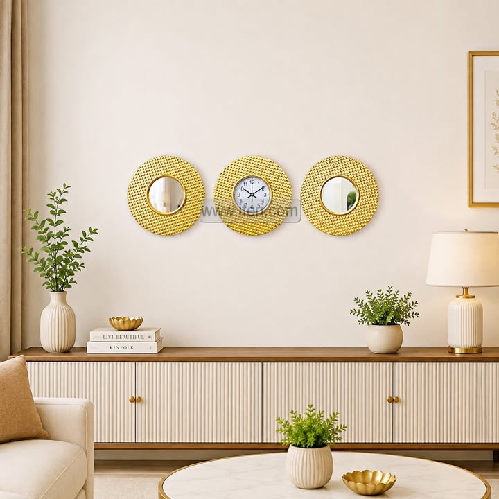3 Pcs Decorative Mirror & Wall Clock Set TZ1153