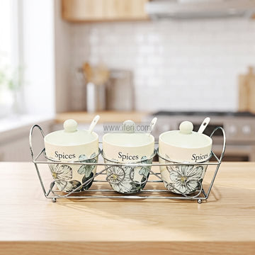 3 Pcs Ceramic Salt & Peeper Pot with Metal Stand TZ1204