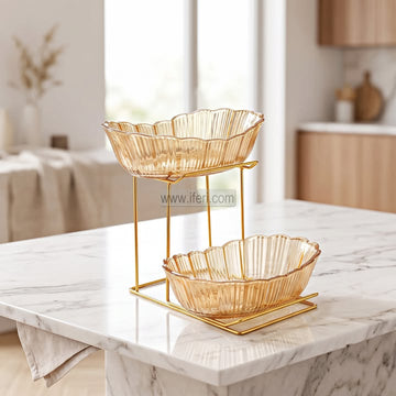 3 Pcs Glass Serving Bowl, Fruit Bowl with Metal Stand RY36883