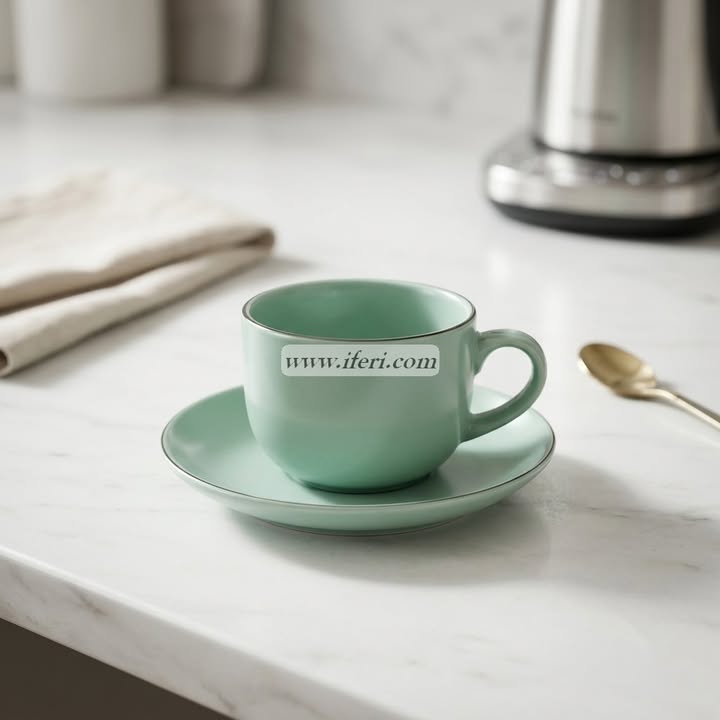 12 Pcs Silver Rim Ceramic Tea Cup & Saucer Set CGA0496