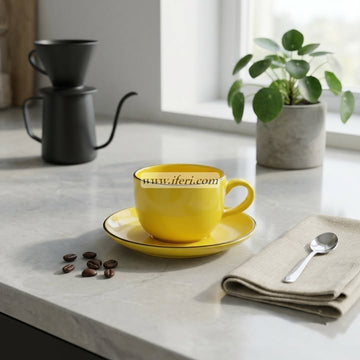 12 Pcs Silver Rim Ceramic Tea Cup & Saucer Set CGA0499