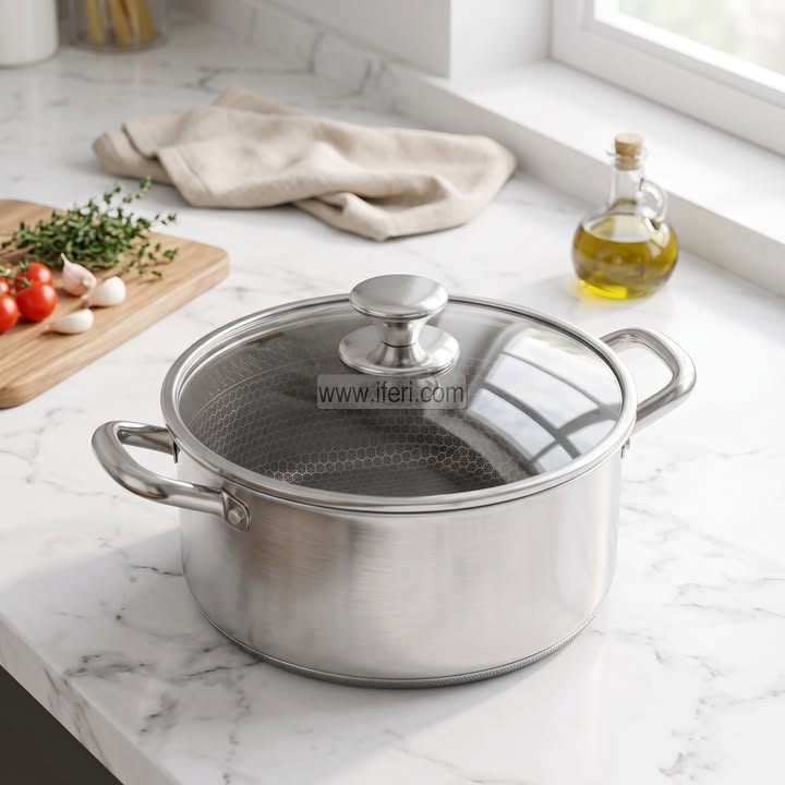32cm Uncoated Honeycomb Design Stainless Steel Non-Stick Cookware / Saucepan with Lid TB1740
