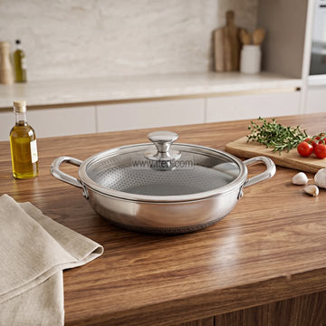 32cm Uncoated Honeycomb Design Stainless Steel Non-Stick Cookware / Karai with Lid TB1742