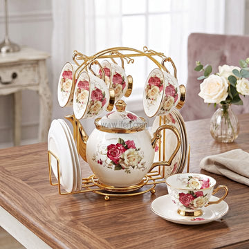 13 Pcs Exclusive Ceramic Tea Pot & Cup Set with Stand RY36893