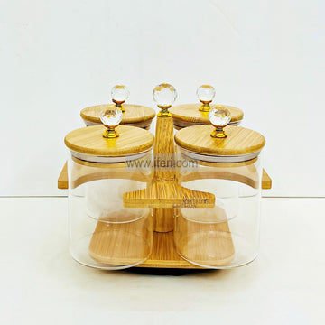 4 Pcs Glass Spice Jar with Revolving Stand TG10775