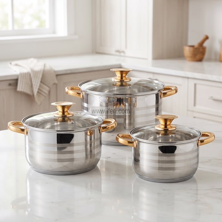 3 Pcs Stainless Steel Cookware Set with Lid KV-1043
