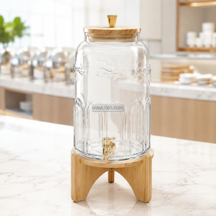 16 Inch Glass Juice Dispenser with Bamboo Stand HR2561
