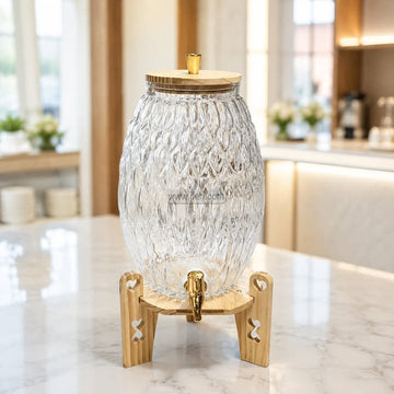 16 Inch Glass Juice Dispenser with Bamboo Stand HR2558