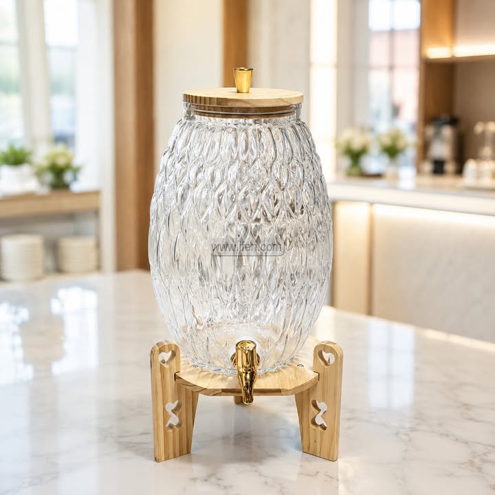 16 Inch Glass Juice Dispenser with Bamboo Stand HR2558