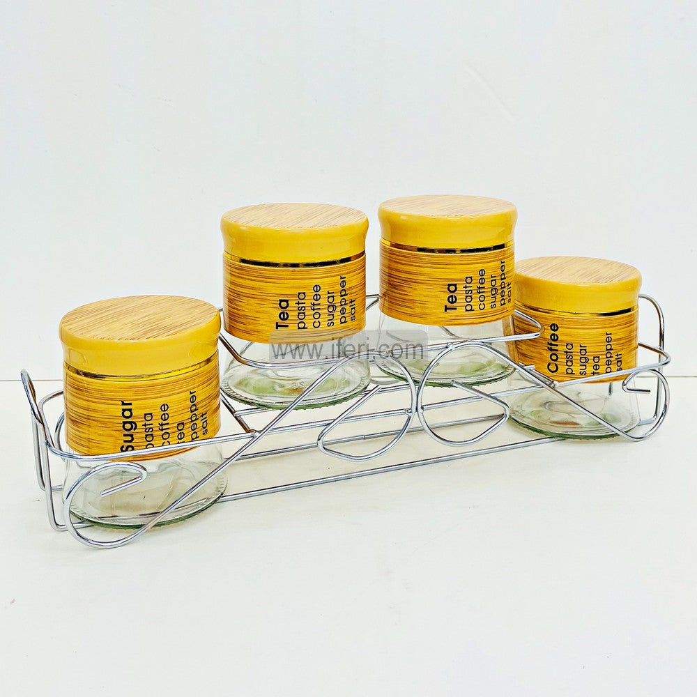 4 Pcs Glass Tea, Coffee, Sugar Jar, Spice Jar with Stand TG10780