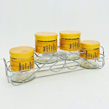 4 Pcs Glass Tea, Coffee, Sugar Jar, Spice Jar with Stand TG10780