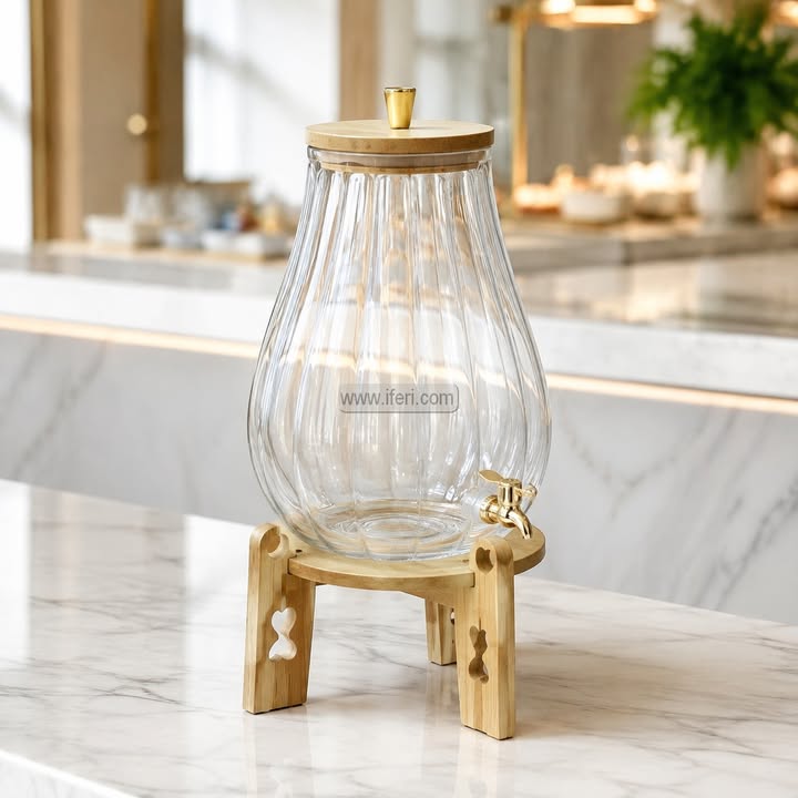 16 Inch Glass Juice Dispenser with Bamboo Stand HR2562