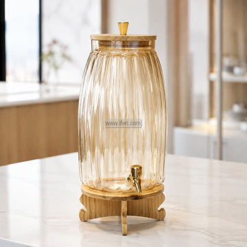 16.5 Inch Golden Glass Juice Dispenser with Bamboo Stand HR2560