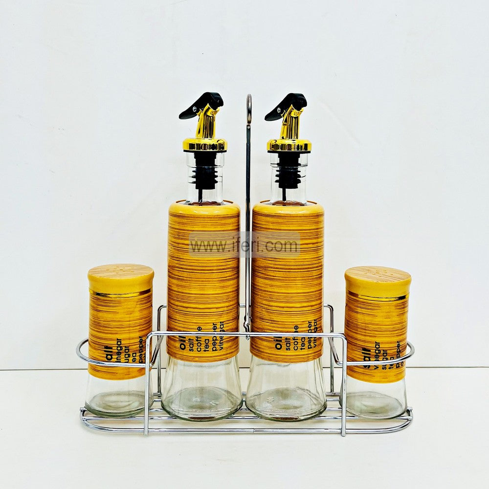 4 Pcs Glass Salt Pot & Oil Vinegar Jar Set, Condiment Set with Stand TG10782
