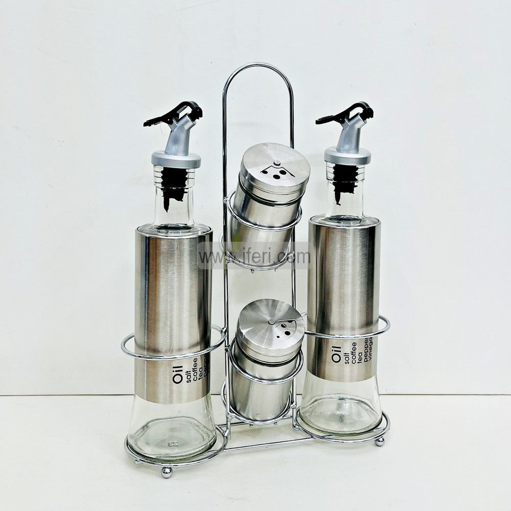 4 Pcs Glass Salt Pot & Oil Vinegar Jar Set, Condiment Set with Stand TG10783