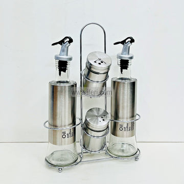 4 Pcs Glass Salt Pot & Oil Vinegar Jar Set, Condiment Set with Stand TG10783