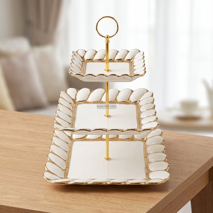 3 Tier Ceramic Cake, Dessert, Appetizer Serving Platter / Stand HR2569