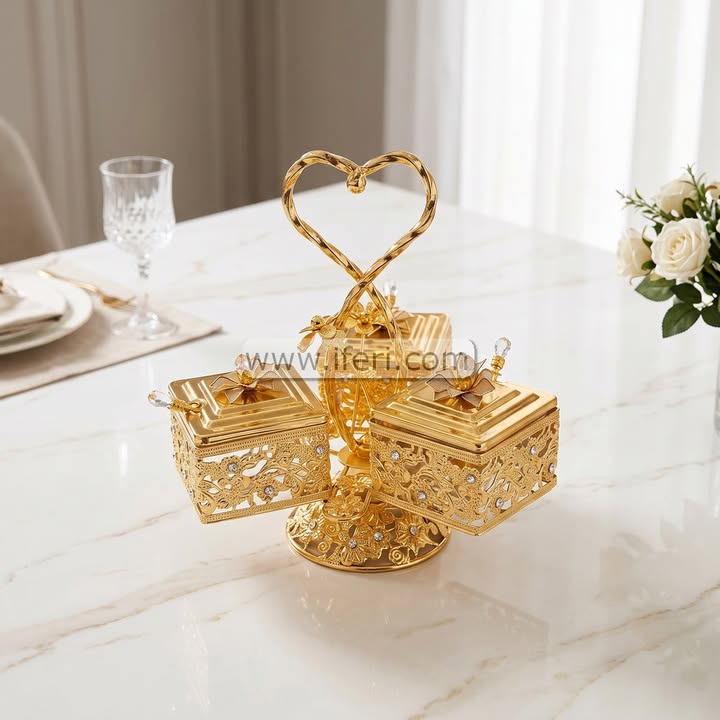 3 Pcs Metal & Glass Salt & Peeper Pot with Stand RH0637
