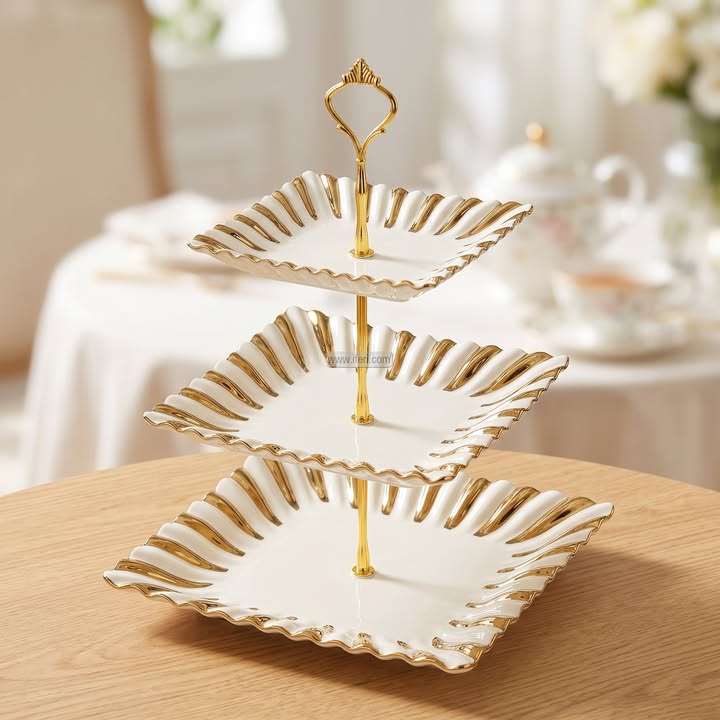 3 Tier Ceramic Cake, Dessert, Appetizer Serving Platter / Stand HR2566