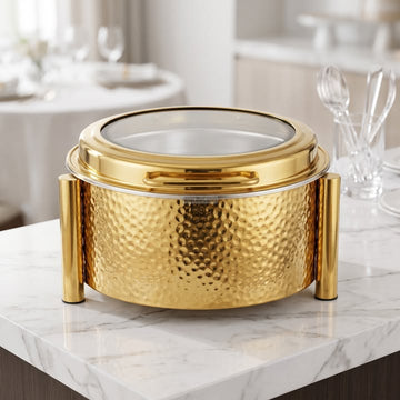 16 Inch Hammered Design Stainless Steel Golden Chafing Dish Food Warmer with Lid AZM040