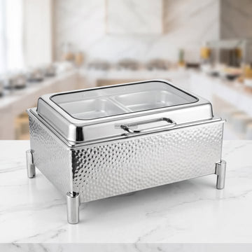 22 Inch Hammered Design Stainless Steel Golden Chafing Dish Food Warmer with Lid AZM041