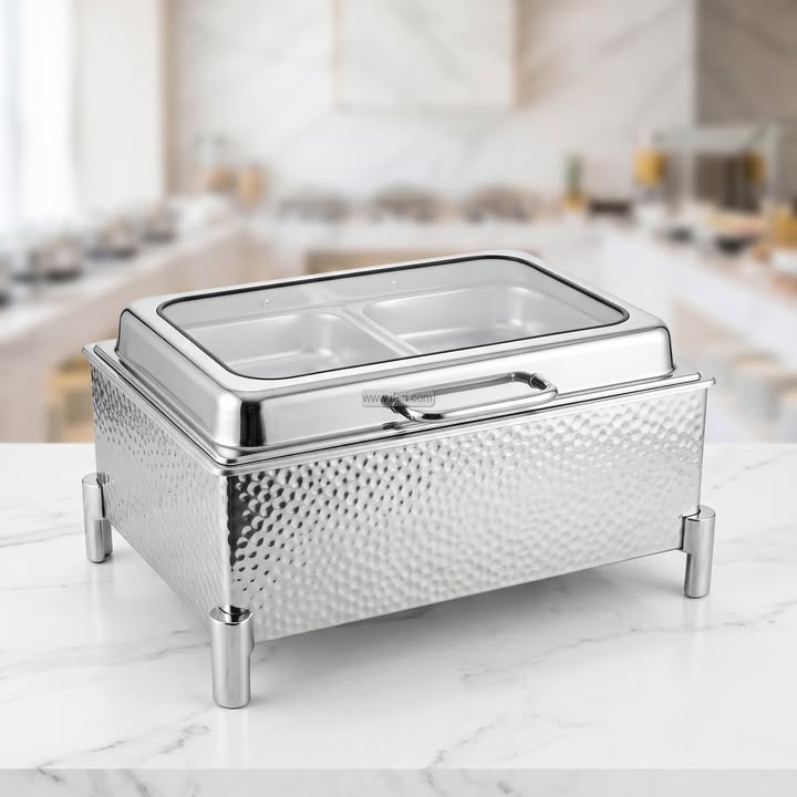 22 Inch Hammered Design Stainless Steel Golden Chafing Dish Food Warmer with Lid AZM041