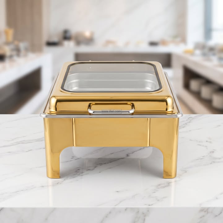 15 Inch Stainless Steel Golden Chafing Dish Food Warmer with Lid AZM042
