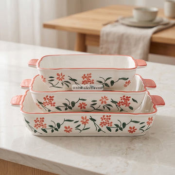 3 Pcs Rectangular Shape Ceramic Casserole Dish OMR2236