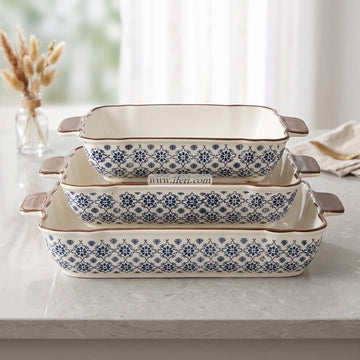 3 Pcs Rectangular Shape Ceramic Casserole Dish OMR2238