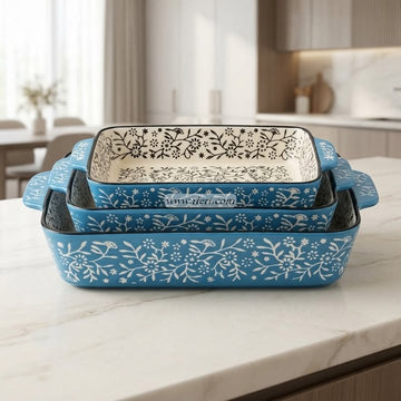 3 Pcs Rectangular Shape Ceramic Casserole Dish OMR2240