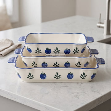 3 Pcs Rectangular Shape Ceramic Casserole Dish OMR2237